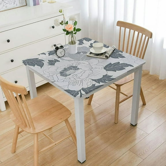 BANET Indoor Outdoor Patio Square Fitted Tablecloth, Backing, Elastic Edge, Waterproof Wipeable Square Cover white