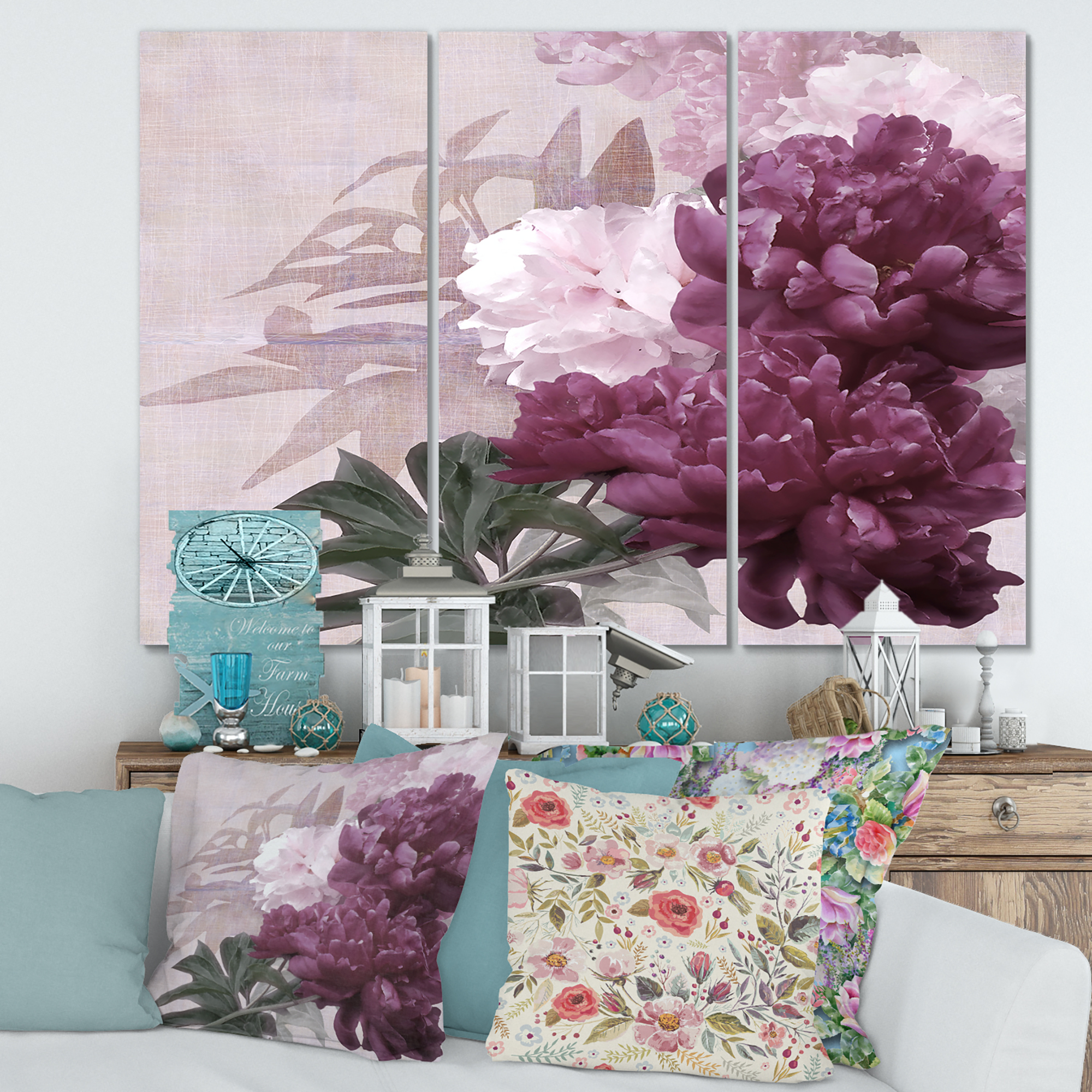 Designart ' Ancient Pink and Purple Flowers I ' Traditional Canvas Wall Art Print
