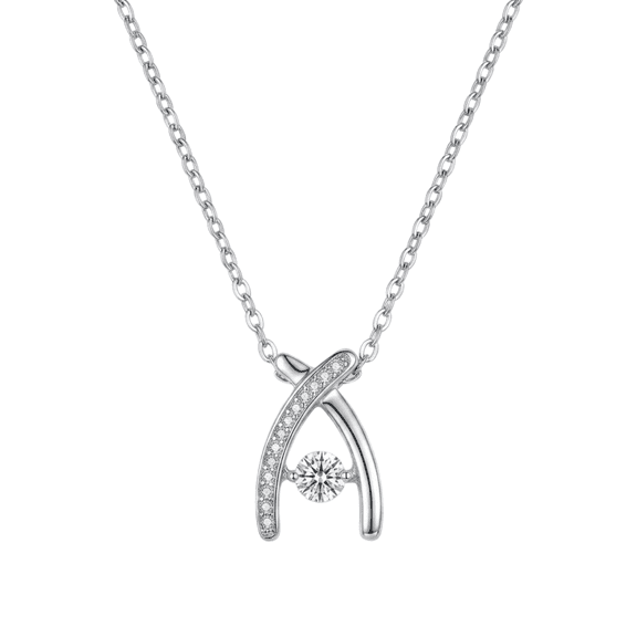 Wishbone Pendant Necklace for Women with Sparkling Cubic Zirconia, Elegant Fashion Jewelry Gift for Wife, Mom, Girlfriend