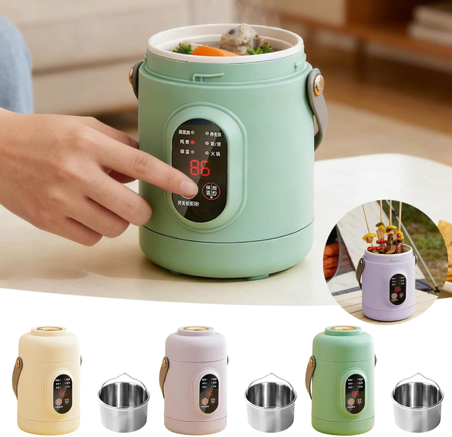 Multifunctional Health Pot, Small Slow Cooker with 12-Hour Reservation, 500W Portable Mini Electric Cooker with Ceramic Glaze Inner & Steamer for Porridge, Rice, Soup & Steaming