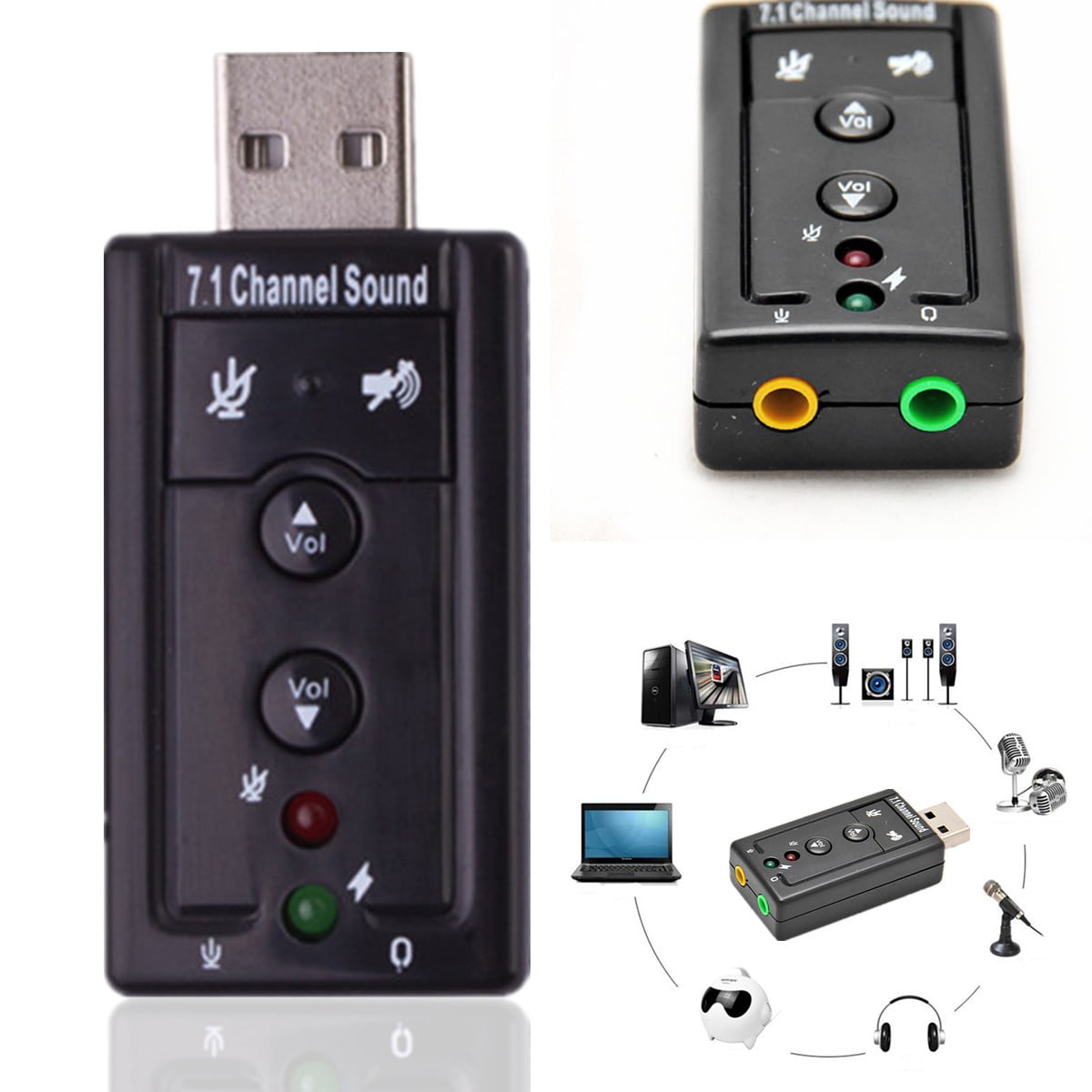 Virtual 7.1 Channel 3D to USB 2.0 External Balanced Audio PC Sound Card Adapter