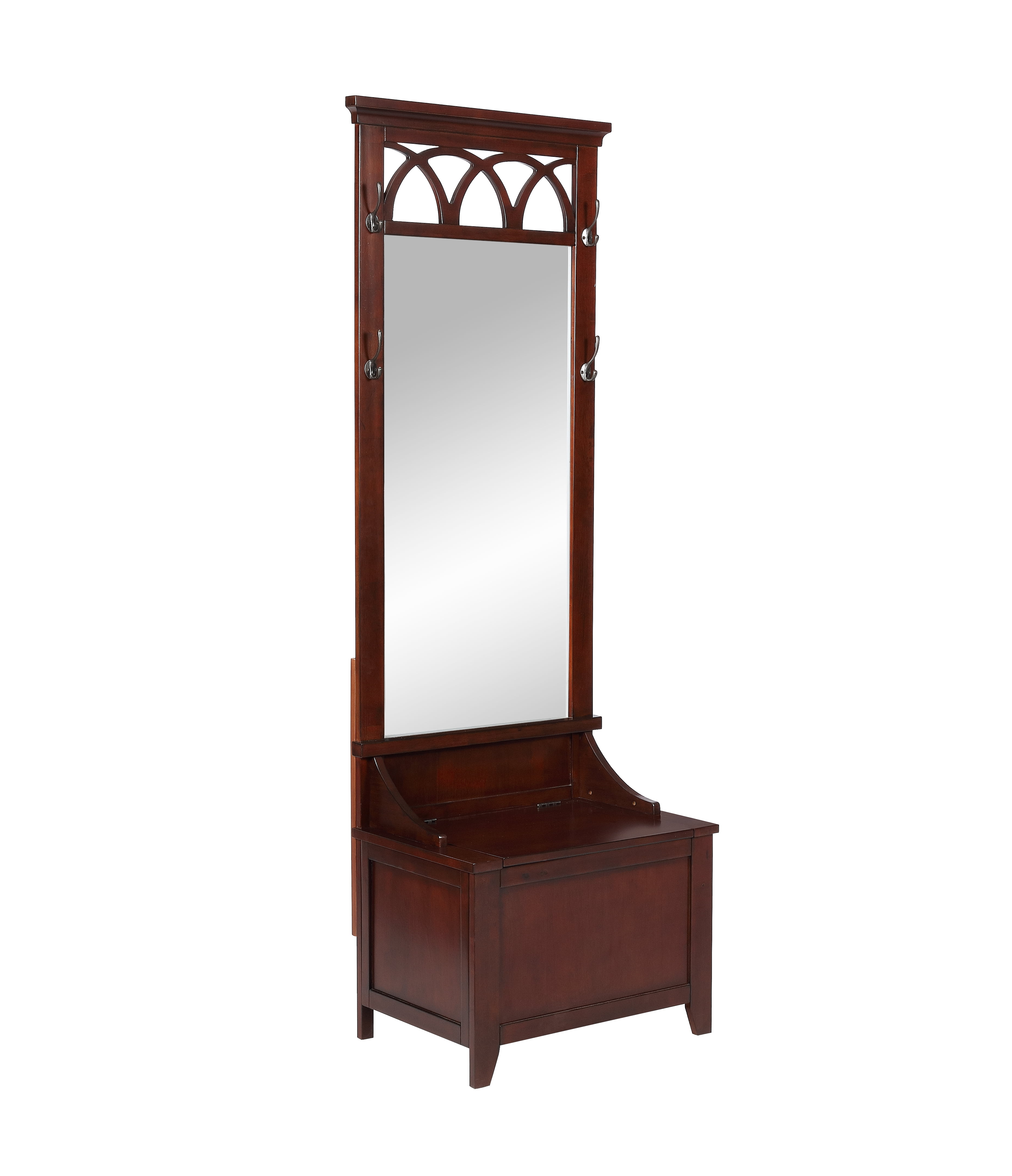 Powell Alisha Hall Tree with Storage Bench and Mirror, Cherry Walmart