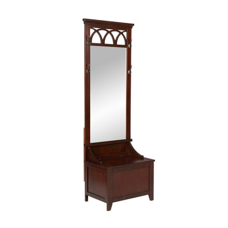 Powell Alisha Hall Tree With Storage Bench And Mirror Cherry