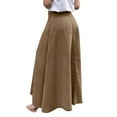 thumbnail image 4 of Huankd Womens A Line Midi Skirt Vintage Button Down Swing Skirt High Waisted Slit Pleated Skirt with Pockets Brown L, 4 of 4