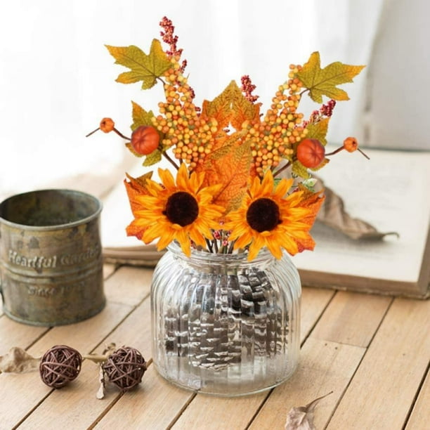 Novobey Artificial Fall Flower Picks with Sunflowers and Maple Leaves