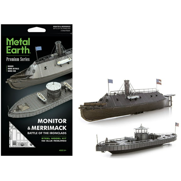 Model Kit USS Monitor and USS Merrimack Ironclad Warships "Battle of the Ironclads" Steel Model Kit by Metal Earth
