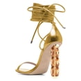thumbnail image 3 of FSJ Women Classic Open Round Toe Lace up Sandals Thin Band Crystal Beads High Heeled Pumps Wedding Dressy Daily Wear Bowknot Shoes Size 4 Yellow, 3 of 4
