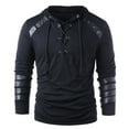 thumbnail image 2 of Mens Hoodies Pullover 2025 Long Sleeve Leather Patchwork Lace Up Drawstring Hoodie Hooded Sweatshirt, 2 of 7