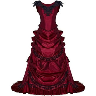Victorian Gothic Black & Red Steampunk Vampire Wedding Dress Lace Bridal  Ball Gown Long Sleeve Floor Length Gothic Elegance - Walmart.com