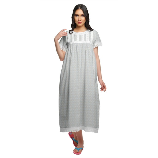 Moomaya Robe de Nuit Imprimée pour Femmes en Coton, Bordure à Volants, Robe de Nuit d'Allaitement