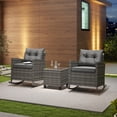 thumbnail image 4 of Gymax Set of 3 Wicker Rocking Set Patio w/ Tempered Glass Table & Soft Cushions Gray, 4 of 10