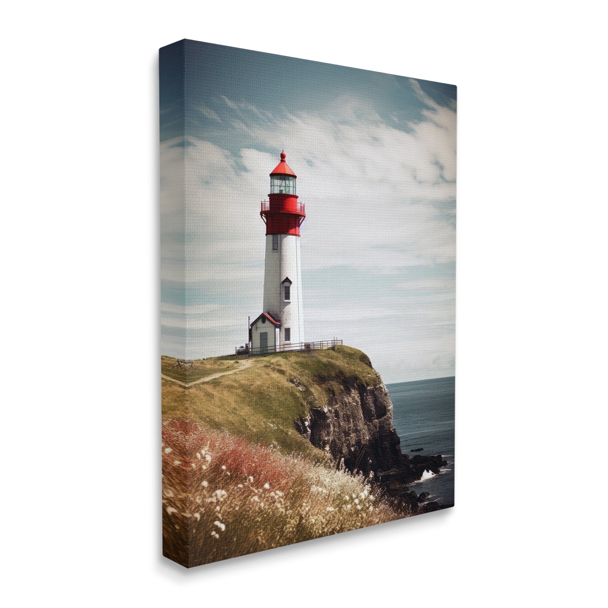 Stupell Industries Lighthouse on High Cliff Landscape Photography Gallery Wrapped Canvas Art Print Wall Art, 30 x 40