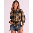 thumbnail image 2 of DARING DIVA Women's Long Sleeve Plaid Button Down Shirt Blouse Top M Black Caramel, 2 of 6