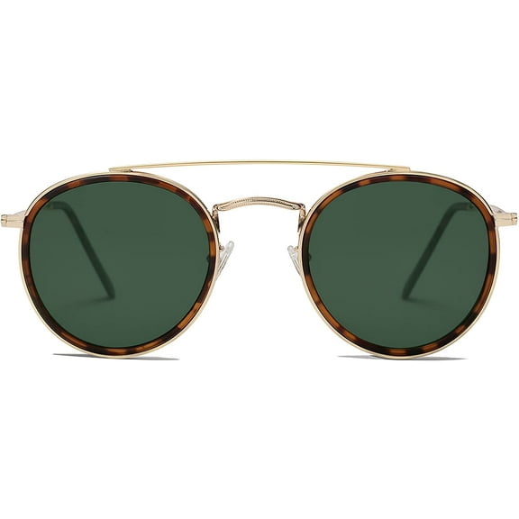 FEISEDY Retro Round Double Bridge Polarized Sunglasses for Women Men Twin Beams Circular UV400 Sunnies B2310