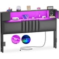 thumbnail image 4 of iSunirm Full Size Upholstered Headboard with Storage Cabinet & Shelf, Full Headboard with Outlets and RGB LED Light, Stable & Sturdy, for Bedroom/Dorm Room, 40.1"W x 6.3"D x 43.3"H, Black, 4 of 9