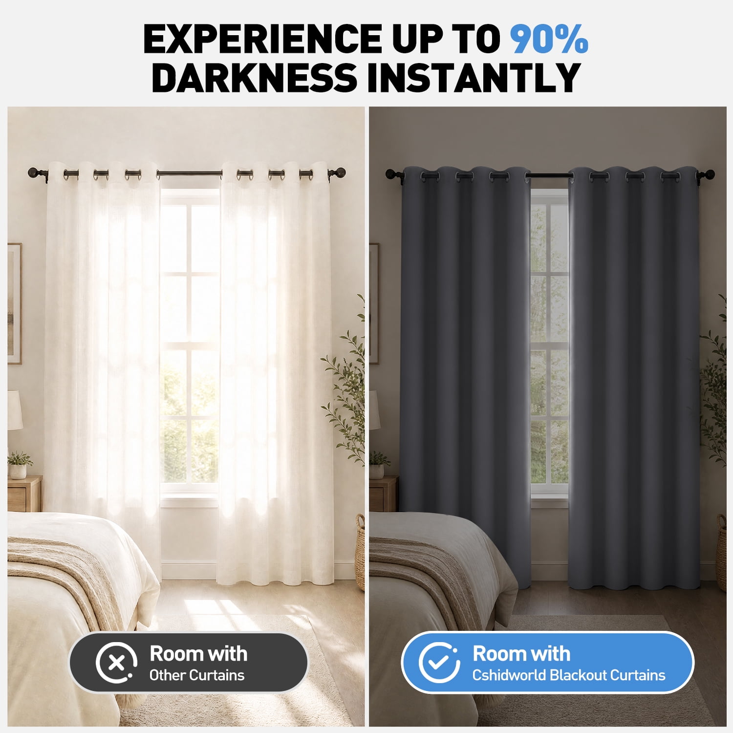 Blackout Curtains 52 x 84 inch, Thermal Insulated Black Curtains Set of 2 Panels, Noise Reduce Room Darkening Drapes for Bedroom, Living Room, Privacy Protection & Energy Saving, Dark Gray
