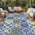 thumbnail image 2 of Middle Century Outdoor Rug for Patio/Deck/Porch, Non-Slip Large Area Rug 4 x 6 Ft, Vintage Farmhouse Bohemia Style Blue Indoor Outdoor Rugs Washable Area Rugs, Reversible Camping Rug Carpet Runner, 2 of 8