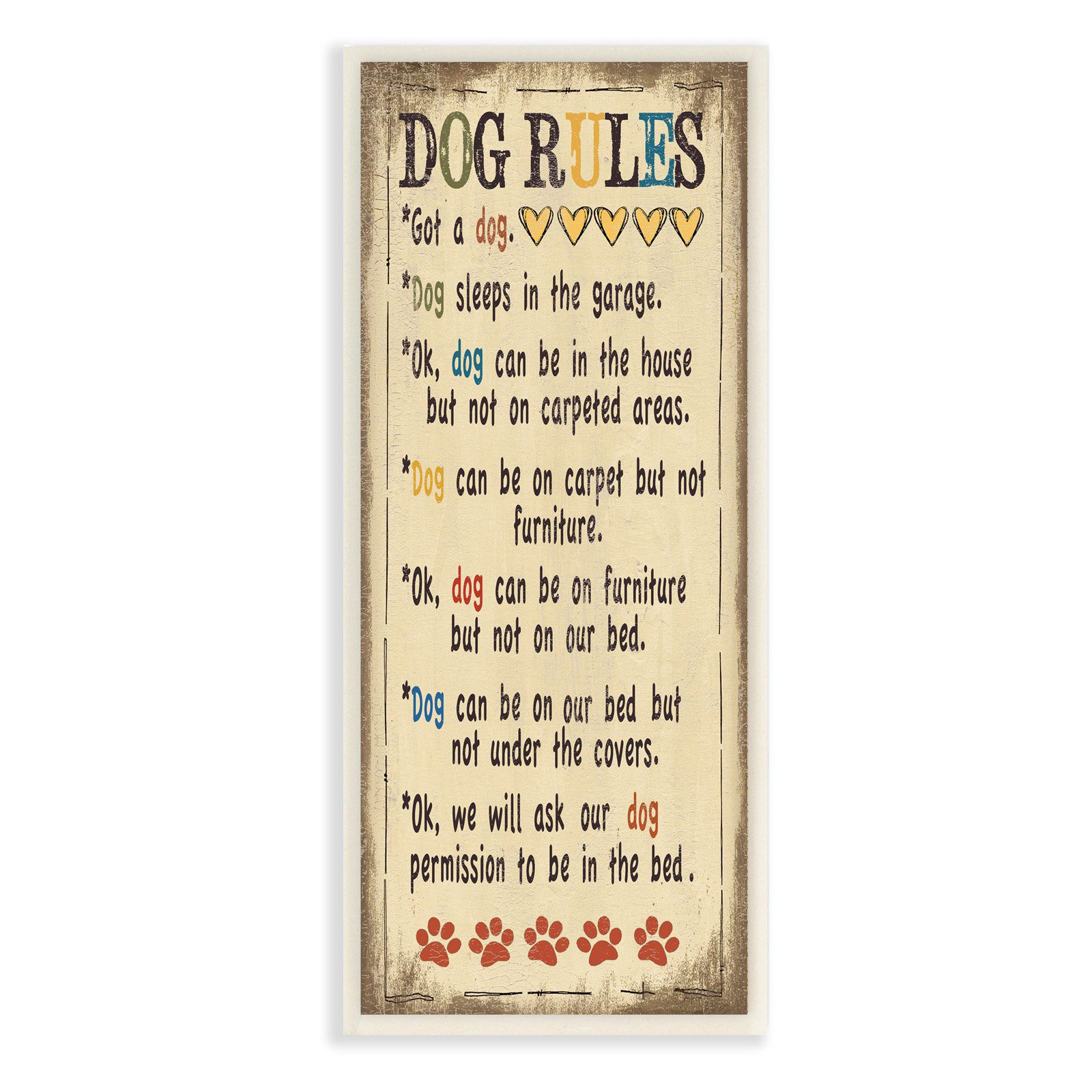 Dog Rules Typography Art Wall Plaque