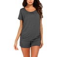 thumbnail image 2 of Uniexcosm Women's Maternity Pajama Set Breastfeeding Sleepwear Nursing Set Double Layer Short Sleeve Top & Pants Pregnancy PJS, 2 of 3