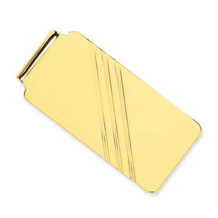 Golf Money Clips - Men's 14k Yellow Gold Diagonal Striped Wide Money Clip