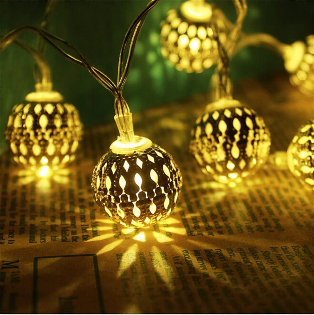 Fairy Decorative String Lights 20 LED Plugin Hollow Metal Ball Light