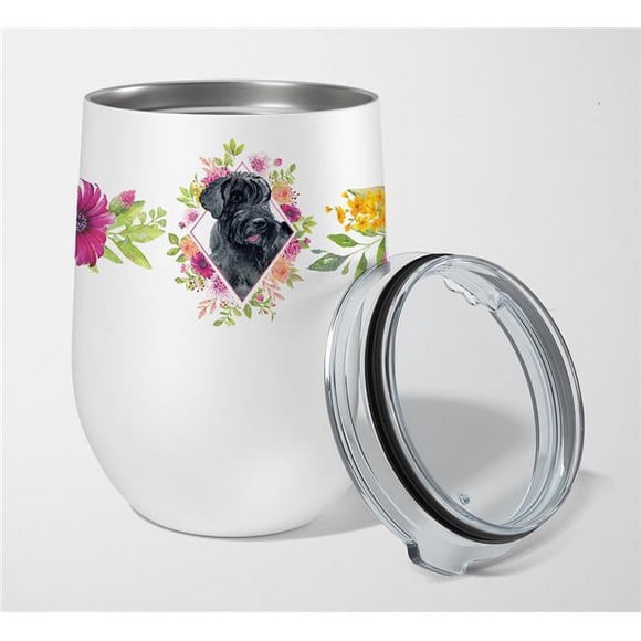 Carolines Treasures CK4178TBL12 12 oz Giant Schnauzer Pink Flowers Stainless Steel Stemless Wine Glass