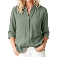 thumbnail image 2 of Qingpeng Womens Linen Collar Shirts Button Up 3/4 Sleeve Tunic Tops Trendy Gauze Blouses Fall Dressy Solid Color Work Shirt, 2 of 9