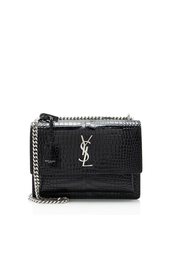 Pre-Owned Saint Laurent Croc Embossed Leather Monogram Sunset Medium Shoulder Bag