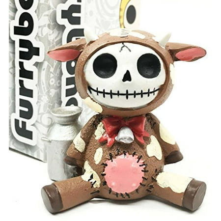 Hand Carved Cow Bone - Furry Bones Brown Moo Moo Milk Cow Skeleton Monster Sit Up Ornament Figurine