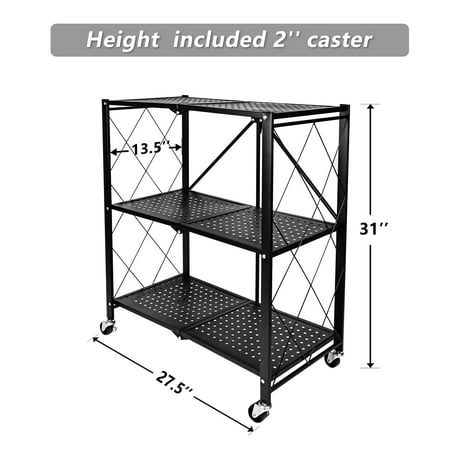 

Simple Deluxe 3-Tier Heavy Duty Foldable Metal Rack Storage Shelving Unit with Wheels Moving Easily Organizer Shelves Great for Garage Kitchen Holds up to 750 lbs Capacity Black