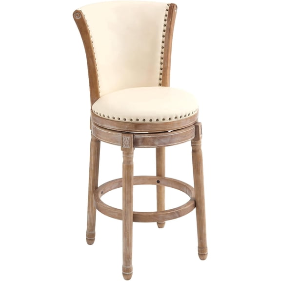 AULIFE Swivel Bar Stool with High Backrest,Top Leather Upholstered Counter Height Chair with Footrest for Kitchen bar Dining Room