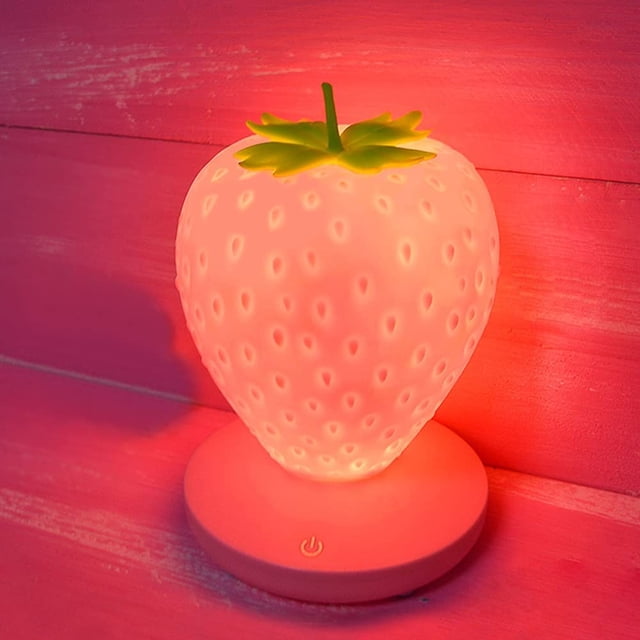 Luz nocturna de fresa, linda lámpara de fresa de silicona, lindo LED Rojo Verde ER
