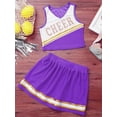 thumbnail image 3 of TiaoBug Kids Girls School Cheerleading Uniform Athletic Gymnastic Dancewear Sequins Printed Crop Top with Mini Skirt Sets Purple 12, 3 of 7