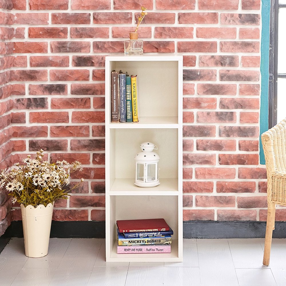 Wooden Bookcase, 3 Shelf Narrow Bookcase Stand Cube Storage Unit Bookshelf CD Display Shelving