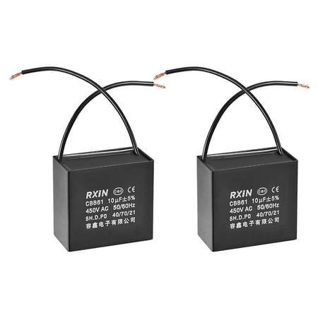 CBB61 Run Capacitor 450V AC 10uF 2-wire Metallized Polypropylene Film Capacitors 2Pcs