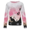 thumbnail image 4 of IROINNID Women's Long Sleeve Sweatshirt Round Neck Mid-Length Print Comfy Shirts Cat Tops Regular Pullover, Pink, 4 of 5