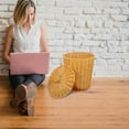 thumbnail image 3 of EXHUMKY Rustic PP Trash Can with Lid Light Brown Woven Basket for Multi-Use Household Storage, 3 of 5