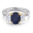thumbnail image 3 of Gem Stone King 925 Silver and 10K Yellow Gold Blue Sapphire and White Moissanite and Lab Grown Diamond Engagement Ring for Women | 3.26 Cttw | Oval 9X7MM | September Birthstone | Size 5, 3 of 7