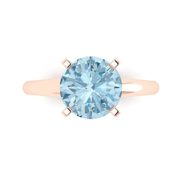 Solitaire Engagement Ring for Women - 2.5ct Natural Sky Blue Topaz in 14K Rose Gold Promise Ring