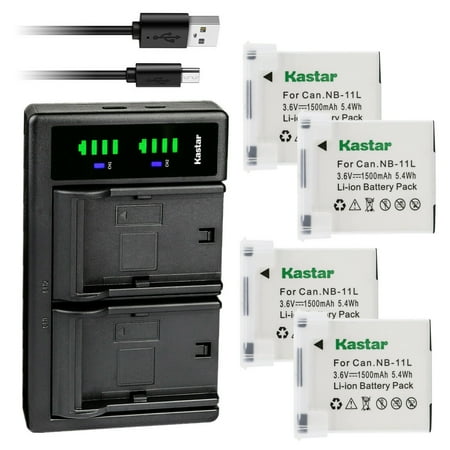Kastar 4-Pack NB-11L Battery and LTD2 USB Charger Replacement for Canon NB-11L NB11L  NB-11LH NB11LH Battery  Canon CB-2LD CB-2LDE  CB-2LF CB-2LFE Charger  Canon IXY 220F  IXY 420F  A4050 Camera
