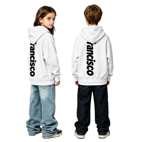 CUSTG Girl Sweatshirts Vertical Letter Print Hoodie Unisex Boys Girls Long Sleeve Hooded Sweatshirt Pullover Effortless Style School Casual Top