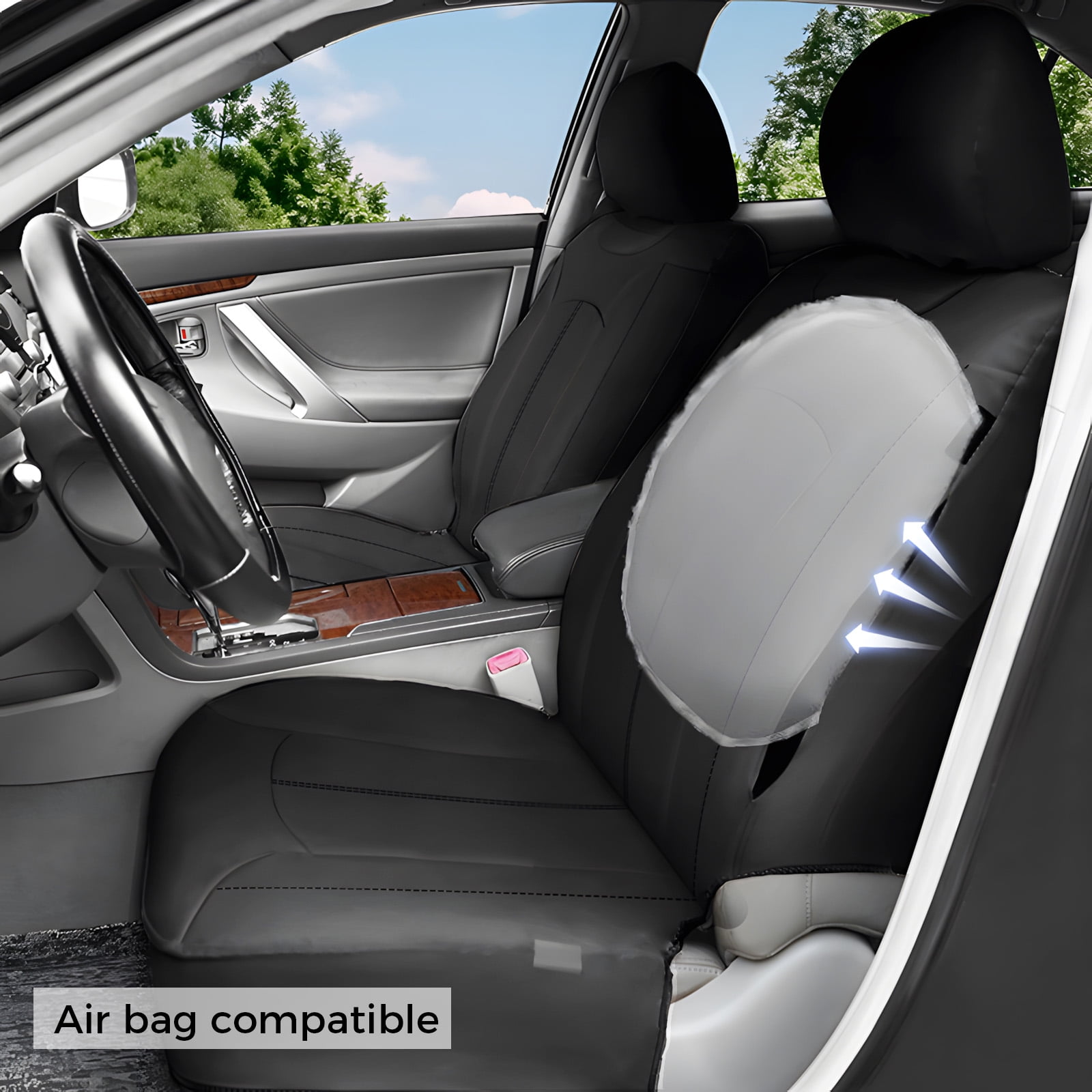 OTOEZ Universal Car Seat Covers Breathable PU Leather & Zipper Design, 5 Seats Full Set Waterproof Cushion Interior Accessories, For Solid Split Bench