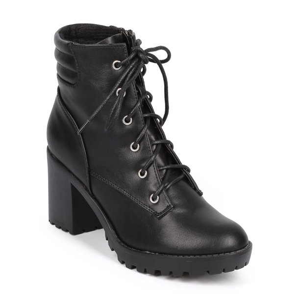report block heel combat boot