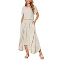 thumbnail image 1 of Conjunto de verano de 2 piezas para mujer INSPIRE CHIC, vestido floral casual con cuello redondo y falda maxi plisada, talla XL, color albaricoque, 1 of 1