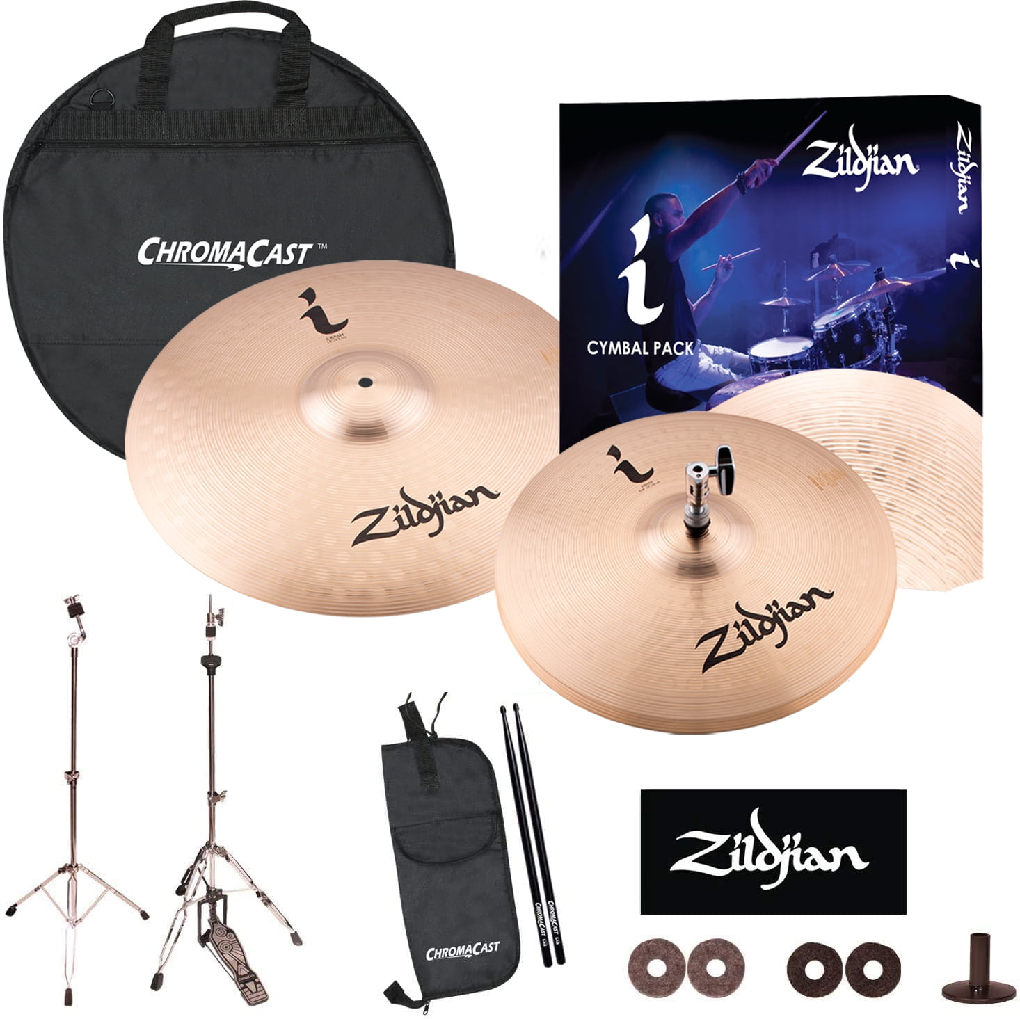 Zildjian ZBT HiHats & Ride Cymbal Set. Includes 18" Crash Ride, 14