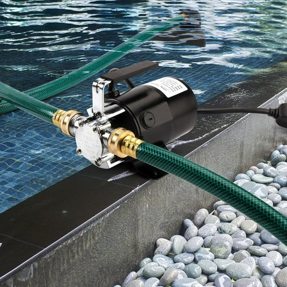 Water Transfer Pump, 115V 1/10HP Electric Utility Pump with On/Off Switch 1 * 6ft Water Hoses Kit for Removing Water from Garden Pools Aquariums Hot Tub Draining 1/8’’ Low Suction