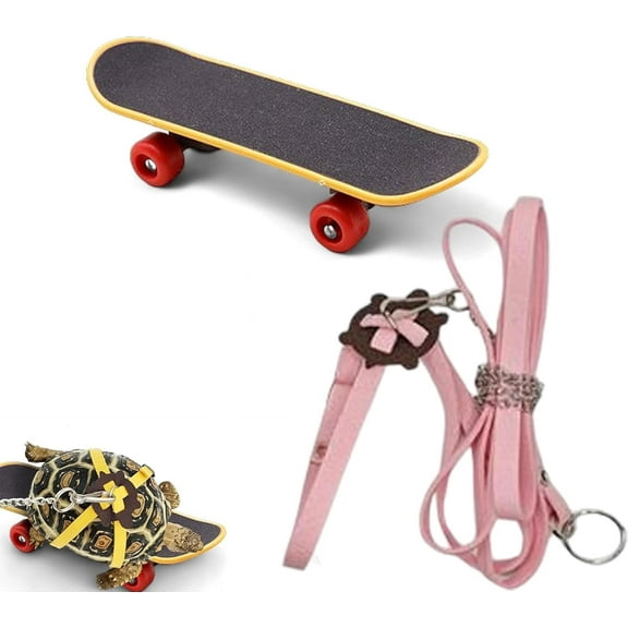 Adjustable Tortoise Leash Funny Skateboard Set, Training Harness Mini Skateboard for Turtle Dragon Bearded Lizard Small Pets, Pet Tortoise Toys, Accessories Tortoises (Pink Large)