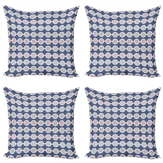 Abstract Throw Pillow Cushion Case Pack of 4, Vintage Disc Shaped Circles on Horizontal Row Strings of Beads Motif, Modern Accent Double-Sided Print, 4 Sizes, Pale Grey Blush and Blue, by Ambesonne