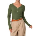 thumbnail image 2 of Ailaofu Ladies' Casual Fashion Solid Color V-Neck Long Sleeve Base Layer Top - Essential for Layering in Spring & Fall, 2 of 7