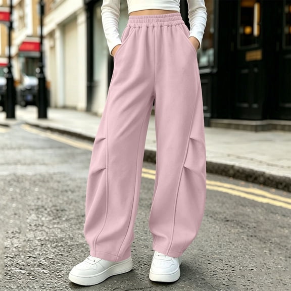 Girls Baggy Sweatpants High Waisted Parachute Pants Loose Cargo Joggers with Flap Pockets Athletic Workout Gym Lounge Casual Streetwear Flattering Activewear Back to School
